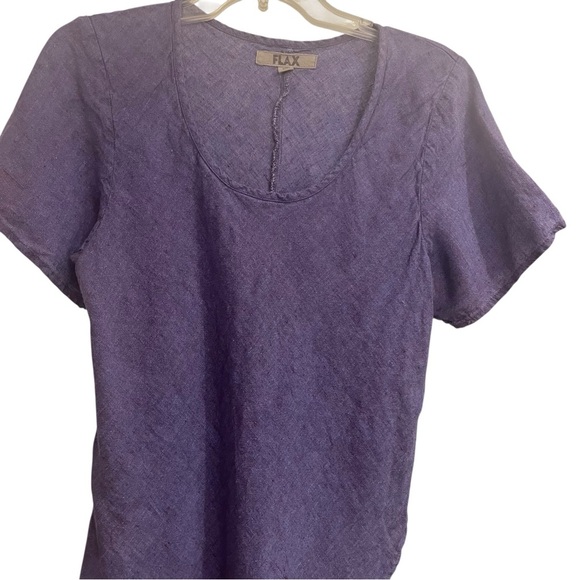 Flax 100% Linen Periwinkle Blue Short Sleeve Scooped Neck Top Sz M - Picture 5 of 11